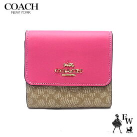 コーチ 財布 COACH アウトレット 三つ折り財布 CF369 IMVGK カラーブロック ライトカーキ×ピンク あす楽 エクセルワールド ギフト プレゼントにも レディース ブランド ウォレット