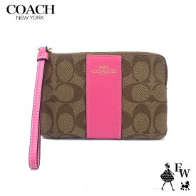 コーチ COACH ポーチ アウトレット 小物入れ 58035 IMWAY コーナージップ カーキ×ピンク あす楽 エクセルワールド レディース ブランド プレゼントにも