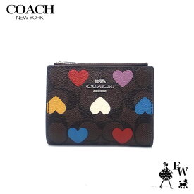 コーチ 財布 アウトレット COACH 二つ折り財布 人気のミニ財布 CP424 SVN2R ハートプリント ブラウン×ブラックマルチ エクセルワールド 誕生日 ギフト プレゼントにも レディース ブランド