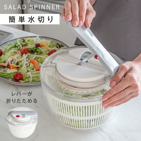 サラダスピナー 水切り器 レバーがおりたためる 野菜水切り器 ボウル ざる 丸型 ふた 蓋付き 時短 一人暮らし 回転 コンパクト 小さめ　ex-f01045