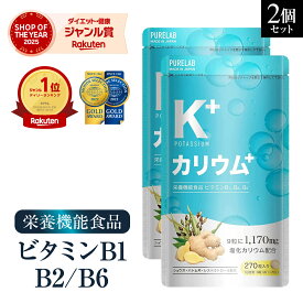 カリウム サプリ 2袋セット 【3冠達成＆金賞】 サプリメント 栄養機能食品 ビタミンB1 ビタミンB2 ビタミンB6 日本製 足 脚 粒 ポリフェノール クエン酸 カリウムサプリメント カリウムサプリ 塩化カリウム 1170mg ハトムギ 生姜