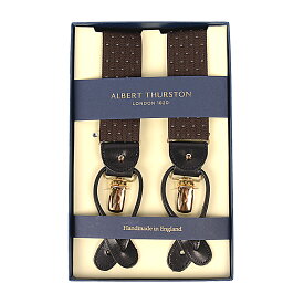 ギフトにぴったりなサスペンダー！アルバートサーストン サスペンダー ブラウン ピンドット柄 35mm幅ゴム製/ALBERT THURSTON ブレイシーズ メンズ ブランド