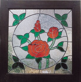 ステンドグラス レッドローズ（87009）（ジャービス商事）ウォールデコレーション　インテリア　インテリアガラス　ディスプレイ　レトロ　フラワー　花　バラ　薔薇