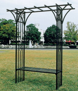 ベンチ付パーゴラ1型(32314N)(ジャービス商事)エクステリア ガーデンアーチ ガーデニング 園芸 庭造り ブラック アイアン