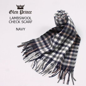 GLEN PRINCE (グレンプリンス) LAMBSWOOL CHECK SCARF - #1 NAVY マフラー メンズ レディース