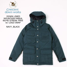CRESCENT DOWN WORKS (クレセントダウンワークス) DOWN LINED MOUNTAIN PARKA 60/40 STREAK FREE w/ LOGO SNAP - NAVY_BLACK