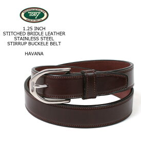 TORY LEATHER (トリーレザー) 1.25 INCH STITCHED BRIDLE LEATHER STAINLESS STEEL STIRRUP BUCKLE BELT - HAVANA レザーベルト メンズ