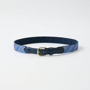 LEATHERMAN BELT (���U�[�}���x���g) THE SILK TIE W/FE TABS STITCHED TAB WITH ROUNDED HARNESS BUCKLE/STANDARD TABS - YALE BLUE_PEARL&NAVY SILK �A�����J�� �x���g �����Y�f