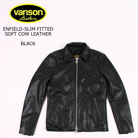 VANSON (バンソン) ENFIELD-SLIM FITTED SOFT COW LEATHER - BLACK ライダースジャケット メンズ
