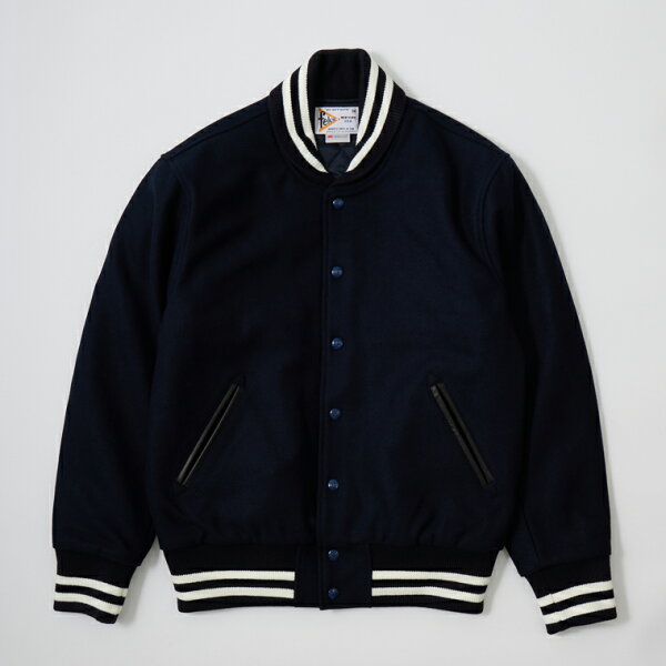 FELCO (フェルコ)  SHAWL COLLAR VARSITY JACKET w/QUILT LINING ALL MELTON - NAVY スタジャン メンズ