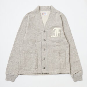 FELCO (�t�F���R) 12oz TERRY V NECK BUTTON LETTERED CARDIGAN W/OLD FONT F FELT - TWISTED GREY �J�[�f�B�K�� �����Y�f