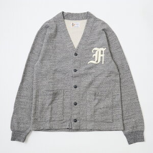 FELCO (�t�F���R) 12oz TERRY V NECK BUTTON LETTERED CARDIGAN W/OLD FONT F FELT - HEATHER_CHARCOAL �J�[�f�B�K�� �����Y�f�f