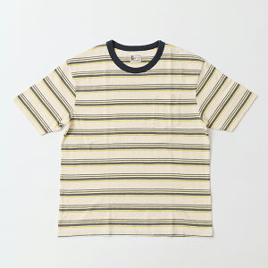 �y�Ώۃ{�[�_�[T�V���c2���w���Ńm�x���e�B�v���[���g�zFELCO (�t�F���R) S/S CREW POCKET TEE TICK TACK STRIPE - 103 NATURAL-GREY&YELLOW �X�g���C�vT�V���c �����Y