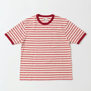 �y�Ώۃ{�[�_�[T�V���c2���w���Ńm�x���e�B�v���[���g�zFELCO (�t�F���R) S/S RINGER POCKET TEE RETEO SPEC STRIPE - 111 RED �����K�[�X�g���C�vT�V���c �����Y