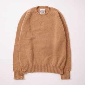 JAMIESON'S (ジャミーソンズ) SHETLAND PLAIN SADDLE SHOULDER CREW NECK ELBOW SUEDE PATCH - 337_OATMEAL_17_BROWN SUEDE