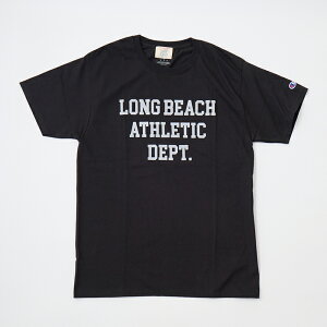 CALIFOLKS (JtH[NX) CHAMPION 6oz T SHIRT LONG BEACH ATHLETIC - BLACK vg TVc Y