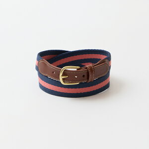 LEATHERMAN BELT (���U�[�}���x���g) 1.25 STRIPED COTTON SURCINGLE W/YELLOW STITCHED TABS BRASS HARNESS BUCKLE - NAVY_SAIL RED �x���g �����Y