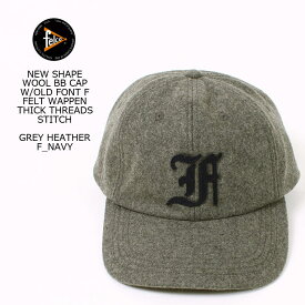 FELCO (フェルコ) NEW SHAPE WOOL BB CAP W/OLD FONT F FELT WAPPEN THICK THREADS STITCH - GREY HEATHER_F NAVY ベースボールキャップ メンズ レディース