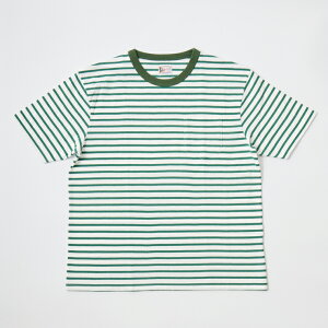 FELCO (�t�F���R) S/S CREW POCKET TEE AMERICAN VINTAGE STRIPE - 130GREEN-WHITE �X�g���C�vT�V���c �����Y