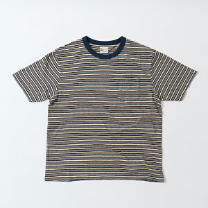 �y�Ώۃ{�[�_�[T�V���c2���w���Ńm�x���e�B�v���[���g�zFELCO (�t�F���R) S/S CREW POCKET TEE OLD PAPER STRIPE - 140 BLUE_BEIGE&BLACK �X�g���C�vT�V���c �����Y