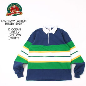 BARBARIAN (バーバリアン) L/S HEAVY WEIGHT RUGBY SHIRT - D.OCEAN KELLY YELLOW WHITE ラグビーシャツ メンズ