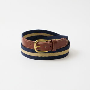 LEATHERMAN BELT (���U�[�}���x���g) 1.25 STRIPED COTTON SURCINGLE W/YELLOW STITCHED TABS BRASS HARNESS BUCKLE - NAVY_KHAKI �����Y �A�����J�� �x���g