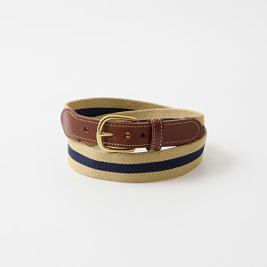 LEATHERMAN BELT (���U�[�}���x���g) 1.25 STRIPED COTTON SURCINGLE W/YELLOW STITCHED TABS BRASS HARNESS BUCKLE - KHAKI_NAVY �����Y �A�����J�� �x���g
