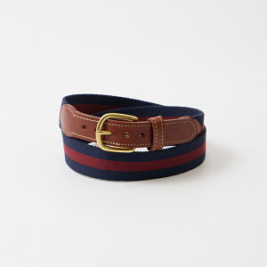 LEATHERMAN BELT (���U�[�}���x���g) 1.25 STRIPED COTTON SURCINGLE W/YELLOW STITCHED TABS BRASS HARNESS BUCKLE - NAVY_MAROON �����Y �A�����J�� �x���g