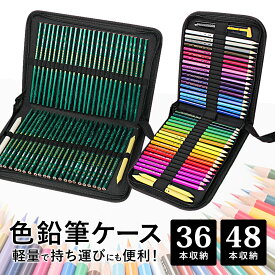 色鉛筆ケース 鉛筆 色鉛筆 収納 ケース 36本 48本 カッター 消しゴム 持ち運び 美大 美術 お絵描き 子供 大人 画材 スケッチ 写生 ぬり絵 塗り絵 えんぴつ 色えんぴつ 黒 シンプル 丈夫 ファスナー ゴム カラーペンシル 筆箱