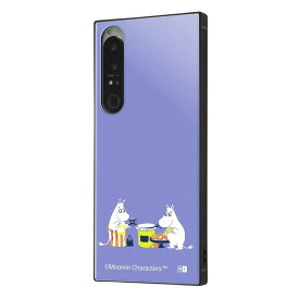 スマホケース Xperia 1 IV ケース ムーミン 耐衝撃ハイブリッドケース KAKU treat_親子 紫 エアクッション ストラップホール 四角 カクカク かわいい おすすめ キャラクター TPU かっこいい 安心 衝撃吸収 ポリカーボネイト