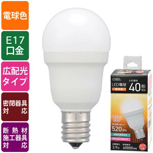 LED�d�� ���`�i40�`����/�d���F/520 lm/3.9W/E17/Ra83/�L�z��200°/���`���Ή�/�f�M�ގ{�H���Ή��j_06-5472_LDA4L-G-E17 IS53_OHM�i�I�[���d�@�j