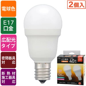 LED�d�� ���`�i40�`����/�d���F/520 lm/3.9W/E17/Ra83/�L�z��200°/���`���Ή�/�f�M�ގ{�H���Ή�/2���j_06-5478_LDA4L-G-E17 IS53 2P_OHM�i�I�[���d�@�j