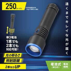 LEDアルミ懐中ライト（250 lm High時/単3形×1本・2本使用/保護等級 IPX4）_08-1714_LHA-P25A5_OHM（オーム電機）