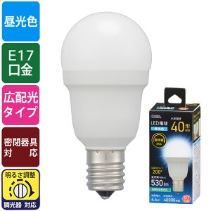 LED�d�� ���`�i40�`����/�L�z��200°/�����F/530 lm/4.4W/E17/������Ή�/���`���Ή��j_06-5491_LDA4D-G-E17/D AG5_OHM�i�I�[���d�@�j