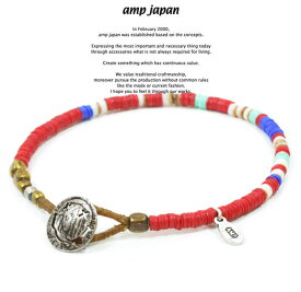 amp japan　アンプジャパン 14ahk-425RD red african disk beads braceletAMP JAPAN スマイル ビーズ ブレスレット メンズ レディース