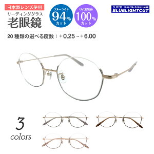 スーパーブルーライトカット 老眼鏡 ブルーライトカット 94%カット ルテイン保護 アンダーリム 逆ナイロール 多角形 ハーフリム メタル リーディンググラス シニアグラス PC パソコン スマホ