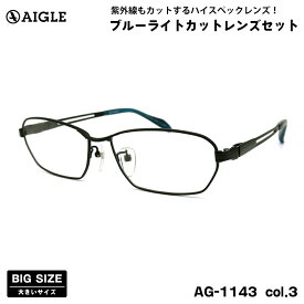 大きいサイズ 伊達 ダテメガネ AG-1143 col.3 60mm エーグル AIGLE UVカット ブルーライトカット BIG ワイド 大きい顔