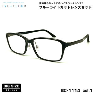 大きいサイズ 伊達 ダテメガネ EC-1114 col.1 59mm EYEs CLOUD アイクラウド 大きい顔 UVカット ブルーライトカット