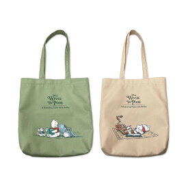 【お買い物マラソンP10倍】 くまのプーさん トートバッグ A Relaxing Time ｜ ディズニー Disney プー ティガー イーヨー ルー かわいい 緑 グリーン ベージュ おしゃれ 便利 トート 鞄