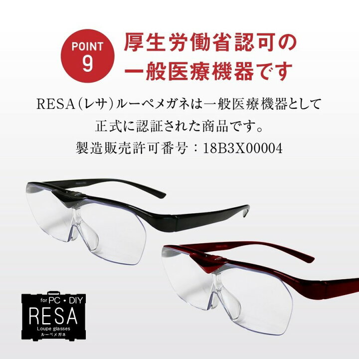 楽天市場 Resa Loupe Glasses レサ ルーペ グラス ルーペメガネ シニアグラス 老眼鏡ではありません 倍率1 6 全2色 男性用 女性用 拡大鏡 一般医療機器 Eyewear Labo
