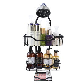 【送料無料】 Sikobin シャワーラック 吊り下げ 3段 大容量 風呂 収納 ブラック バスルーム フック付き 幅30×奥行12×高さ67.5cm 隙間収納