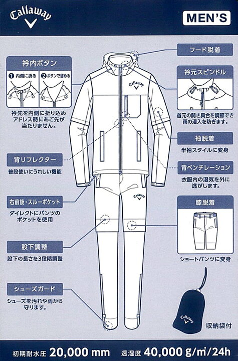楽天市場】キャロウェイ ゴルフセットアップ レインウェア防水性、透 