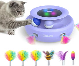 猫おもちゃ 電動 猫じゃらし 自動 猫ボール 2in1一体式 6本取り替え人工毛付 一人遊び猫おもちゃ自動 スピード調整可能 寂しさ解消\/運動不足対策 狩猟天性満足 猫大興奮 説明書付 パープル