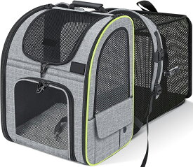 ペキュート ペットキャリー リュック 猫 キャリーバッグ ペット 犬 猫 リュック 通気性 拡張可能 2WAY バッグ 猫 キャリーバッグ 折り畳み お出かけ ドライブ 旅行 通院 災害避難用ペットバッグ グレー