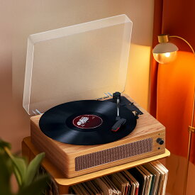 復古レコードプレーヤー 内蔵スピーカー、ブラックレコード蓄音機 33/45/78 RPM 対応、ベルトドライブに適合した レトロ音楽プレーヤー7/10/12インチのブラックレコードに対応、RCA出力、Bluetooth、AUX IN接続、アクリルダストカバー付き