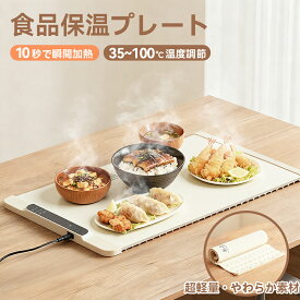 【送料無料】食品保温プレート 電気保温トレイ 折りたたみ式 ホットプレート 6段階温度調節（35〜100°C） 350W 均一加熱 10秒速暖設計 お手入れ簡単 収納袋付き 家庭・レストラン・パーティーに最適（ホワイト）