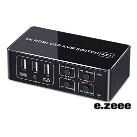 ELEVIEW 4K KVMスイッチ パソコン切替器（PC4台用）HDMIディスプレイ USBキーボード・マウスを共有 * 4K@60Hz USB2.0ハブ バスパワー 電源不要 手元スイッチ ケーブル付き EHD-610N