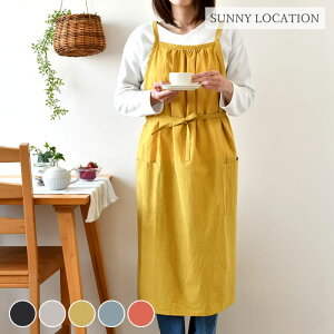 ギャザーエプロン TW サニーロケーション エプロン おしゃれ レディース ワンピースエプロン 綿麻 日本製 ポケット付き 母の日 コットン90% プレゼント グレージュ カフェ シルエット 綺麗