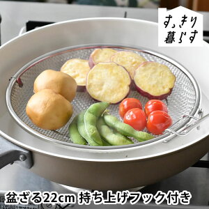 ざる ステンレス すっきり暮らす 盆ざる 22cm 浅型 脚つき せいろ リングつき 日本製 フライパン 油切り 持ち上げフック付き 食洗機可 蒸しカゴ 湯切り ザル ビーワーススタイル 水切り
