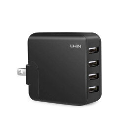 USB 充電器 24W急速充電 4USBポート ACアダプター Smart IC搭載 合計4.8A出力 折りたたみ式プラグ TypeC USB ゲーム機対応 PSE認証済 iPhone & iPad & Android & iOS 対応 海外旅行 便利グッズ 12ヶ月保証 送料無料